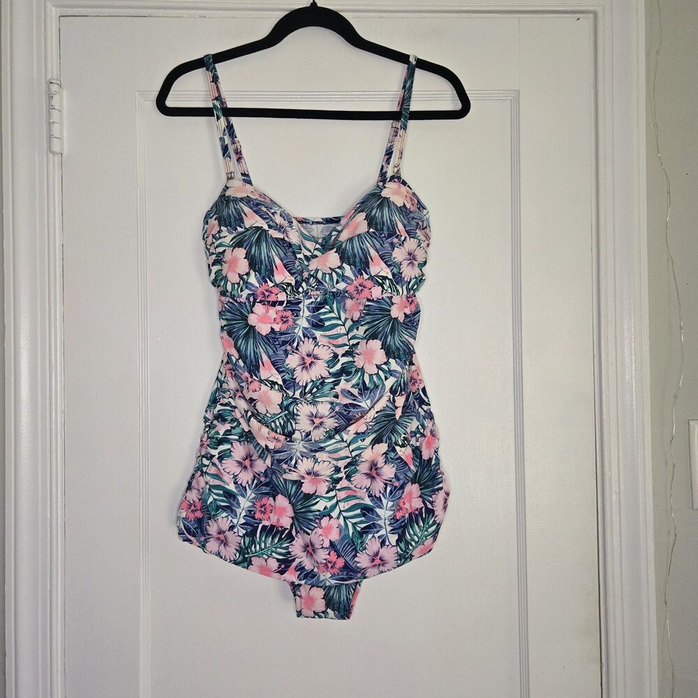 Shore Shapes Pink Floral One Piece Swimsuit Womens 12 Vacation Swimwear